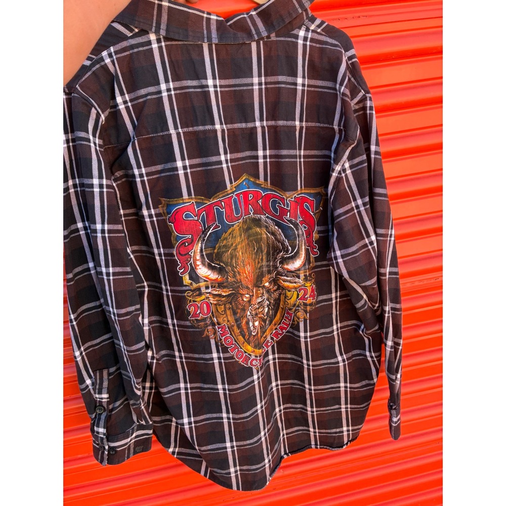 Hot Leathers Sturgis 2024 84th Anniversary Flannel Shirt Brown Plaid Mens 3XL